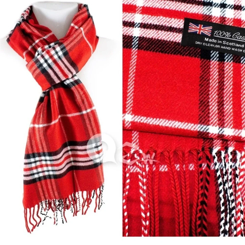 Red and Black Plaid Cashmere Scarf New!
